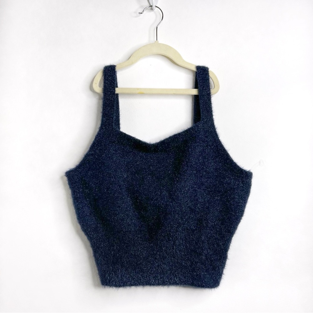 House of Harlow 1960 Navy Blue Fuzzy Knit Shimmer Cami Tank Size XL